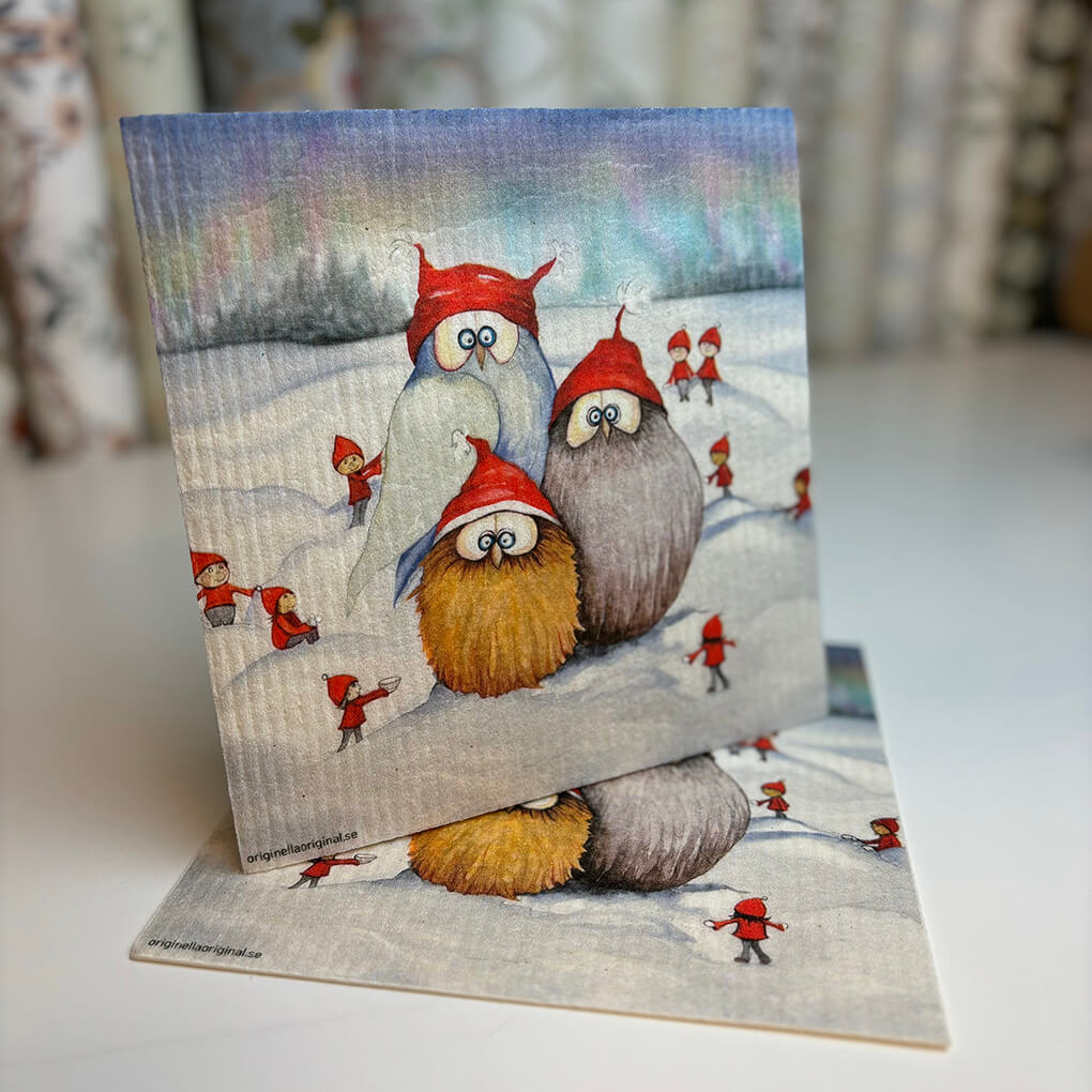 Disktrasa med ugglor och tomtar